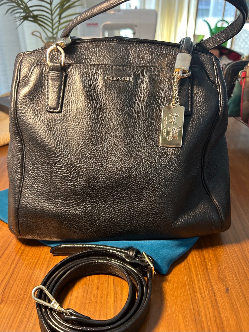 Coach # 27862 Madison Black Pebbled Leather Satchel with Gold Hardware